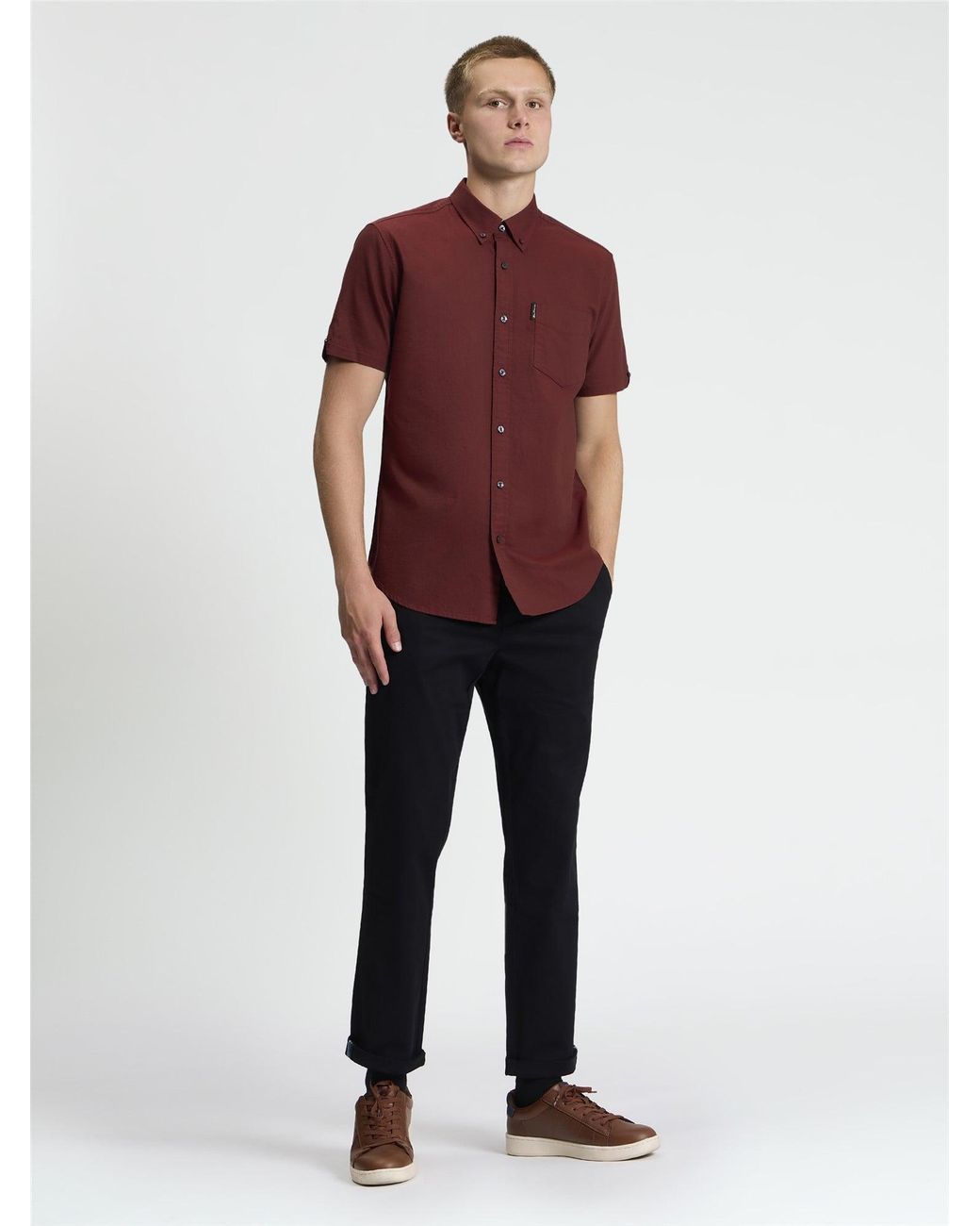 Ben Sherman Red Short Sleeve Signature Oxford Shirt In Sienna for men