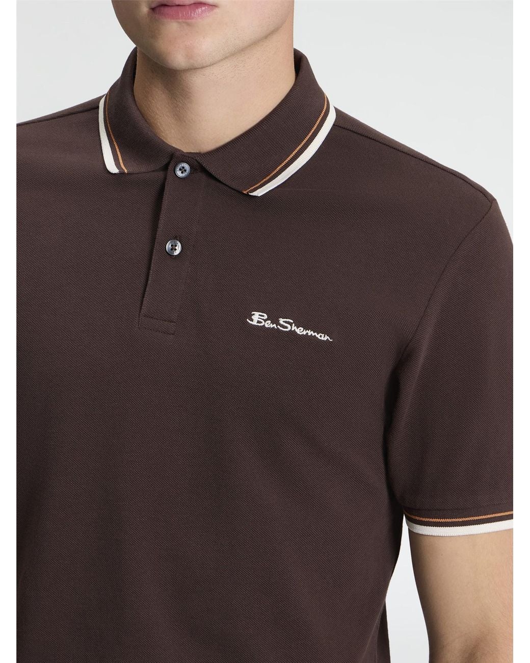 Ben Sherman Black Short Sleeve Signature Pique Polo In Chestnut for men