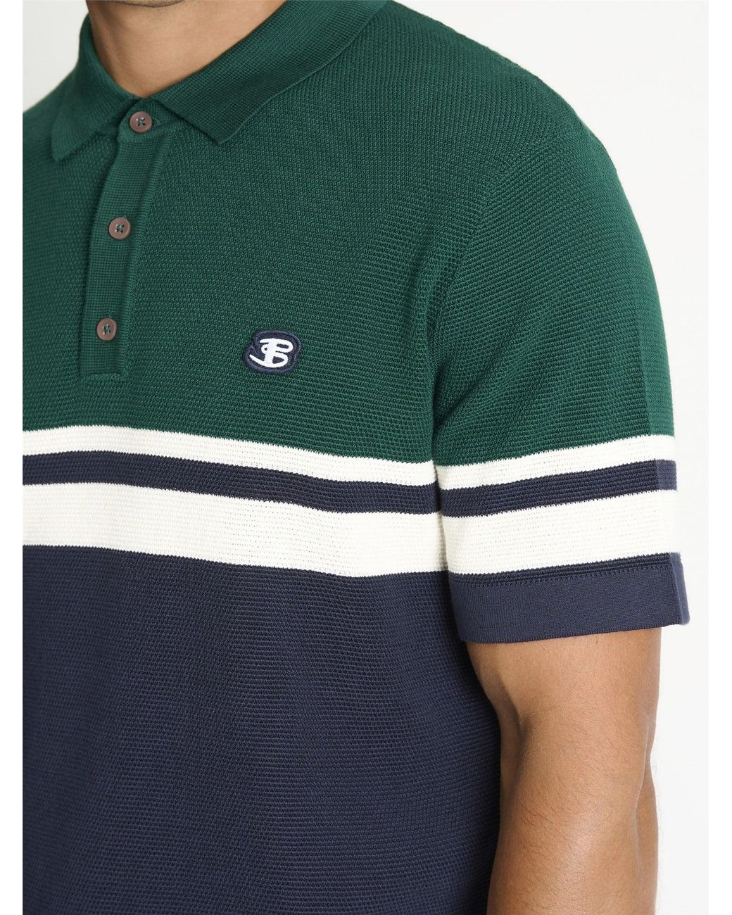 Ben Sherman Green Short Sleeve Sports Stripe Knitted Polo In for men