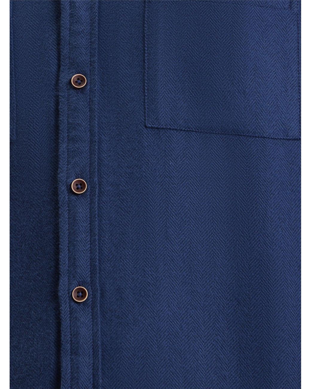 Ben Sherman Blue Long Sleeve Brushed Herringbone Overshirt In for men