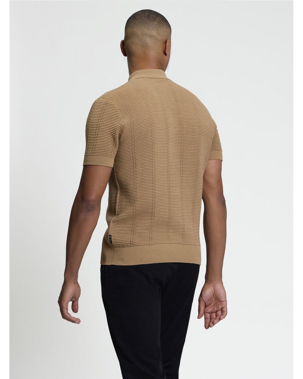 Ben Sherman Natural Short Sleeve Texture Rib Knitted Polo In for men
