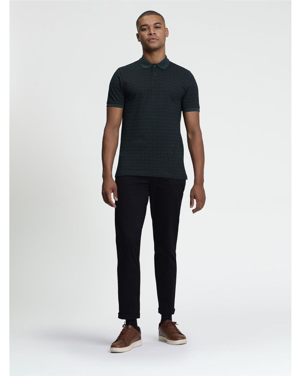 Ben Sherman Blue Short Sleeve All Over Print Polo In Lotus Green for men