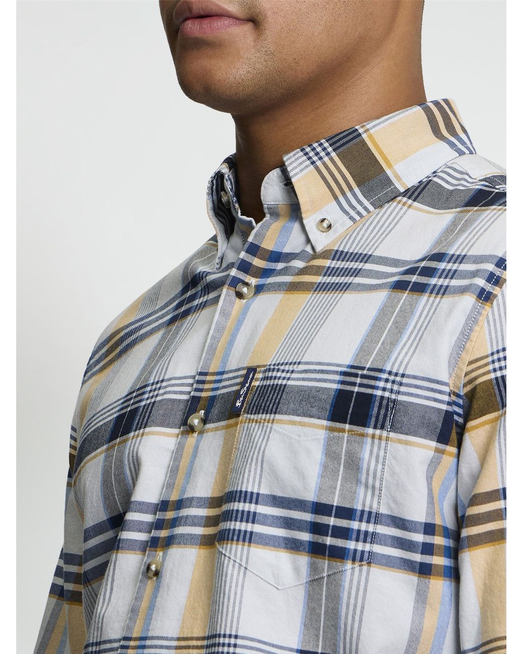 Ben Sherman Long Sleeve Irregular Oxford Check Shirt In Light Blue for men