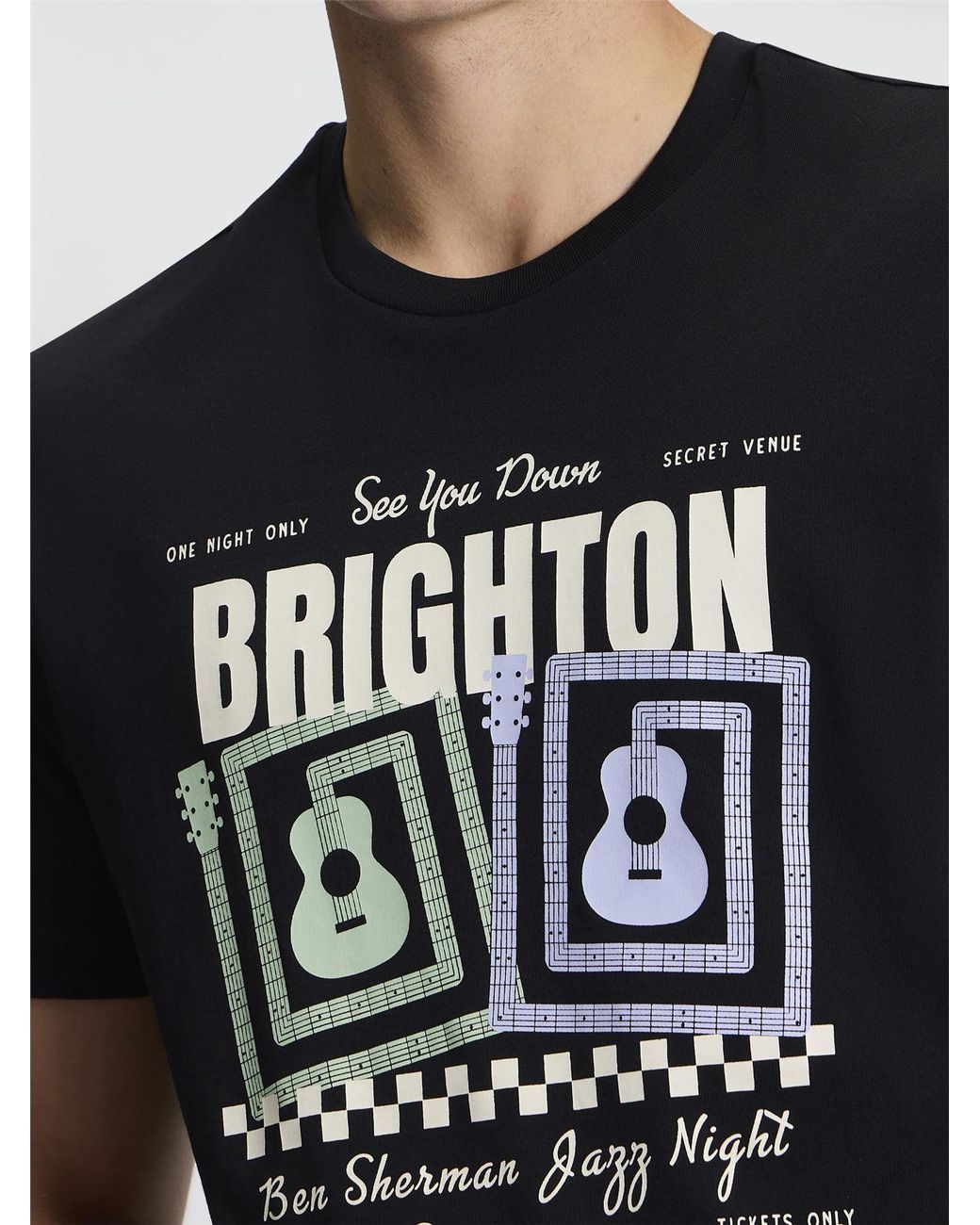 Ben Sherman Multicolor Short Sleeve Jazz Poster Tshirt In Black for men