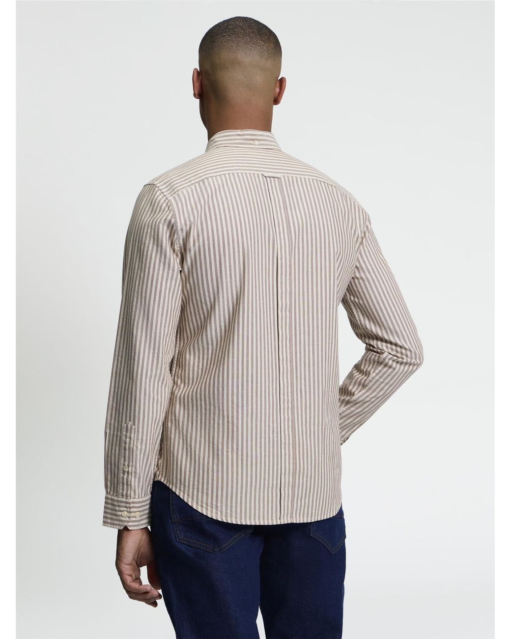 Ben Sherman Natural Long Sleeve Oxford Stripe Shirt In Brown for men
