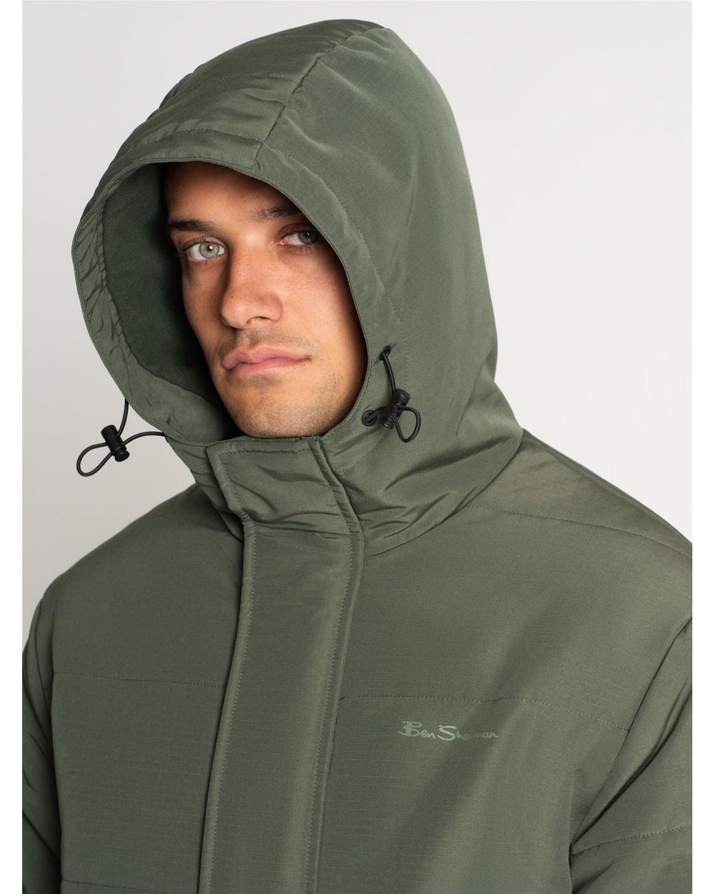 Ben Sherman Green Barrel Quilted Jacket In Camouflage for men