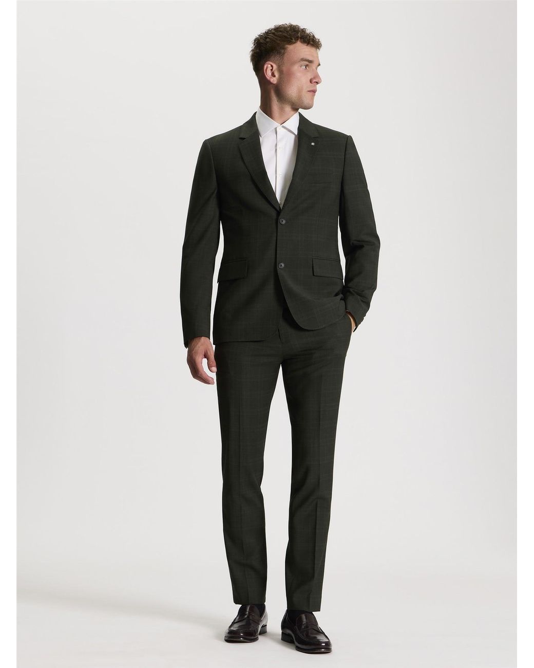 Ben Sherman Black Prince Of Wales Tonal Trouser In Dark Green for men