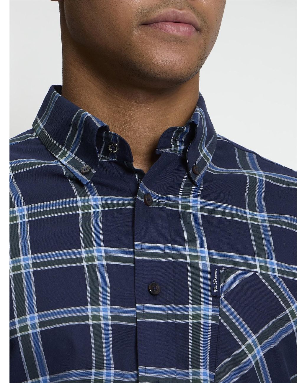 Ben Sherman Blue Long Sleeve Grid Check Shirt In Dark Navy for men