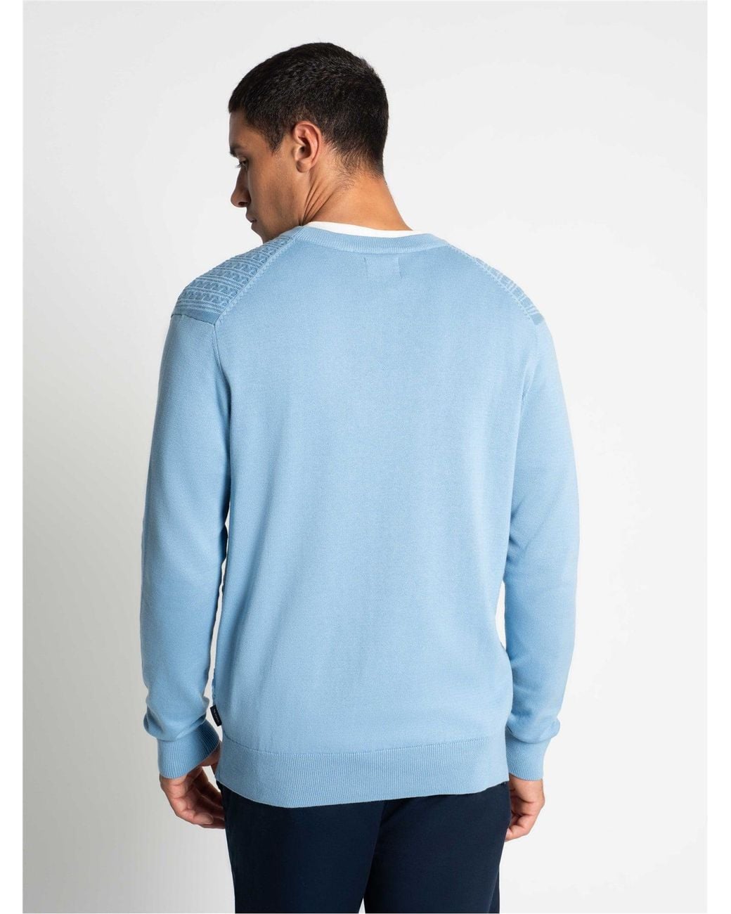 Ben Sherman Blue Textured Front Crew Sweater In for men