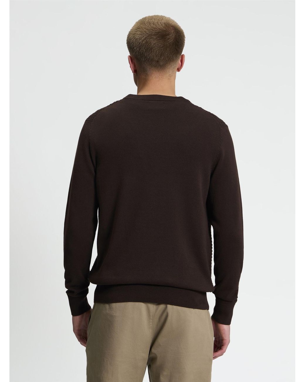 Ben Sherman Black Long Sleeve Texture Front Crew Neck Jumper In Dark Brown for men