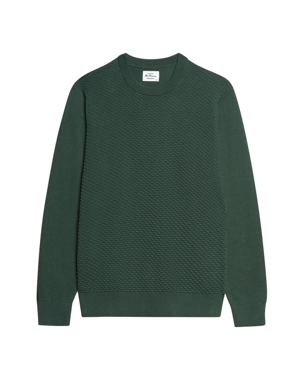 Ben Sherman Long Sleeve Texture Front Crew Neck Jumper In Bottle Green for men