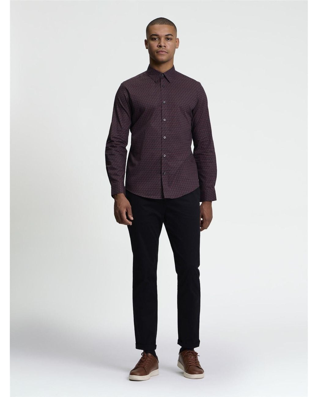 Ben Sherman Multicolor Long Sleeve Optic Geo Print Shirt In Maroon for men