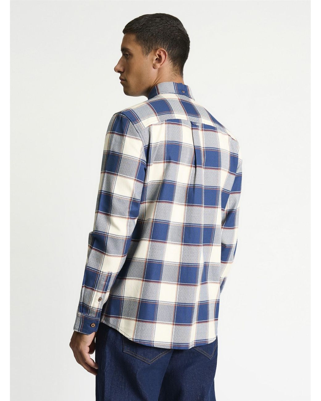 Ben Sherman Long Sleeve Geo Gingham Check Shirt In Blue Denim for men