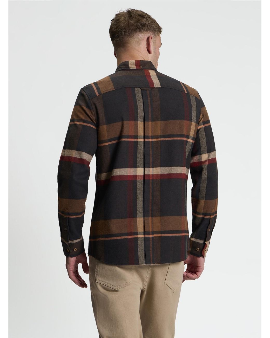 Ben Sherman Black Long Sleeve Oversized Brushed Check Shirt In Dark Brown for men