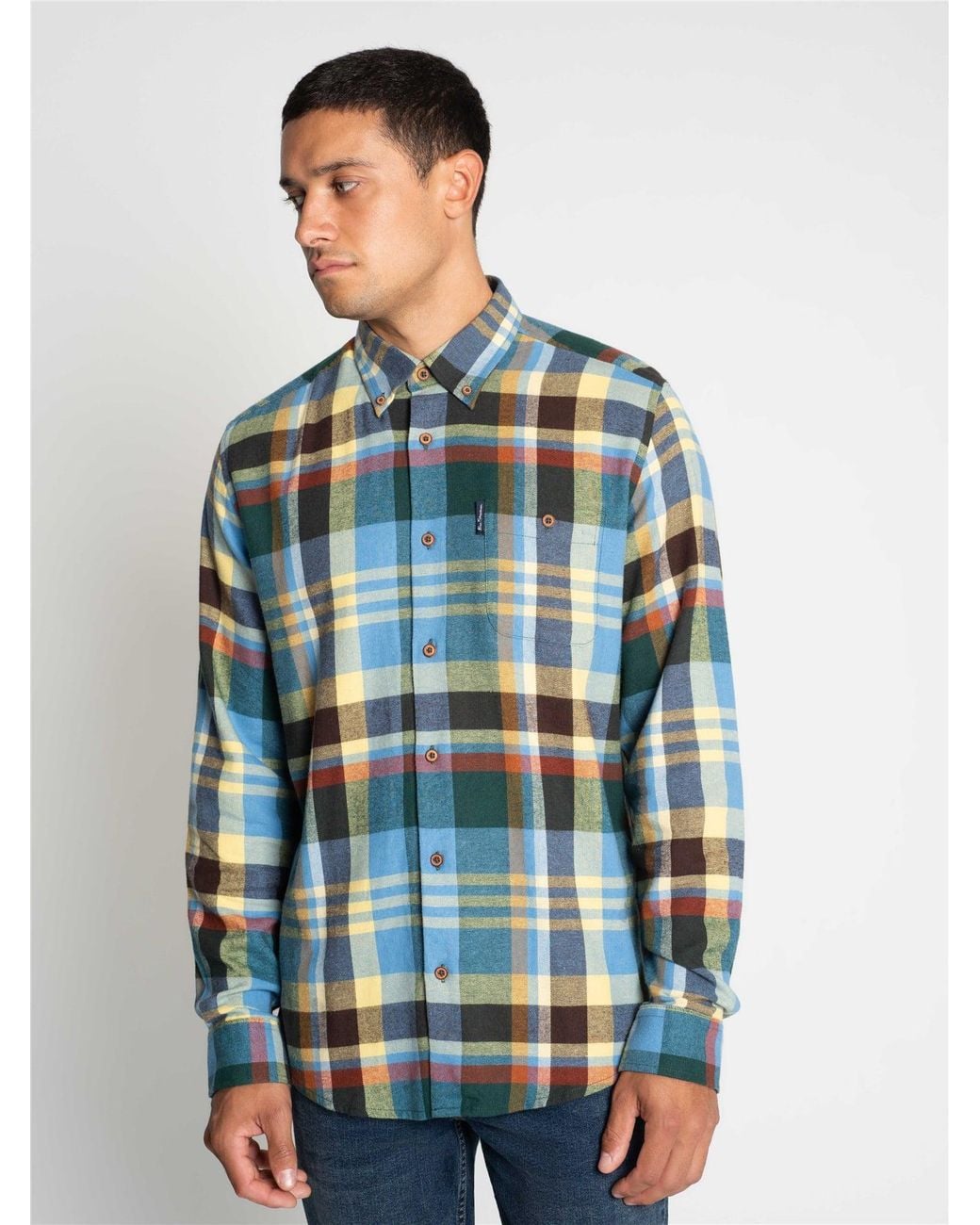 Ben Sherman Blue Long Sleeve Brushed Check Shirt In for men