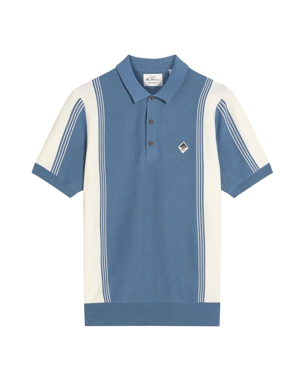 Ben Sherman Blue Short Sleeve Colour Block Sport Knitted Polo In for men