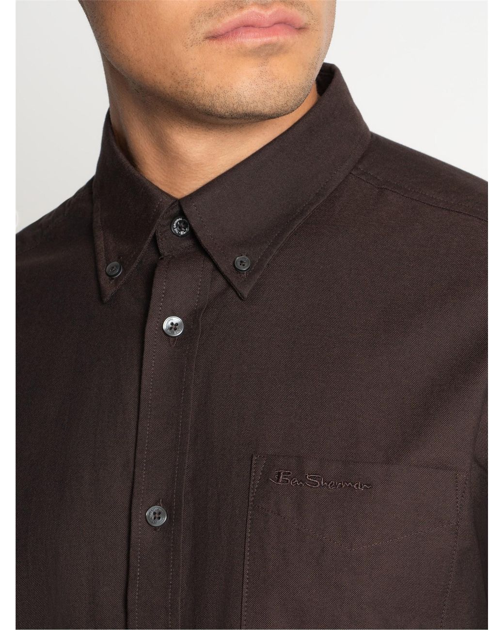 Ben Sherman Black Long Sleeve Oxford Shirt In Dark Brown for men