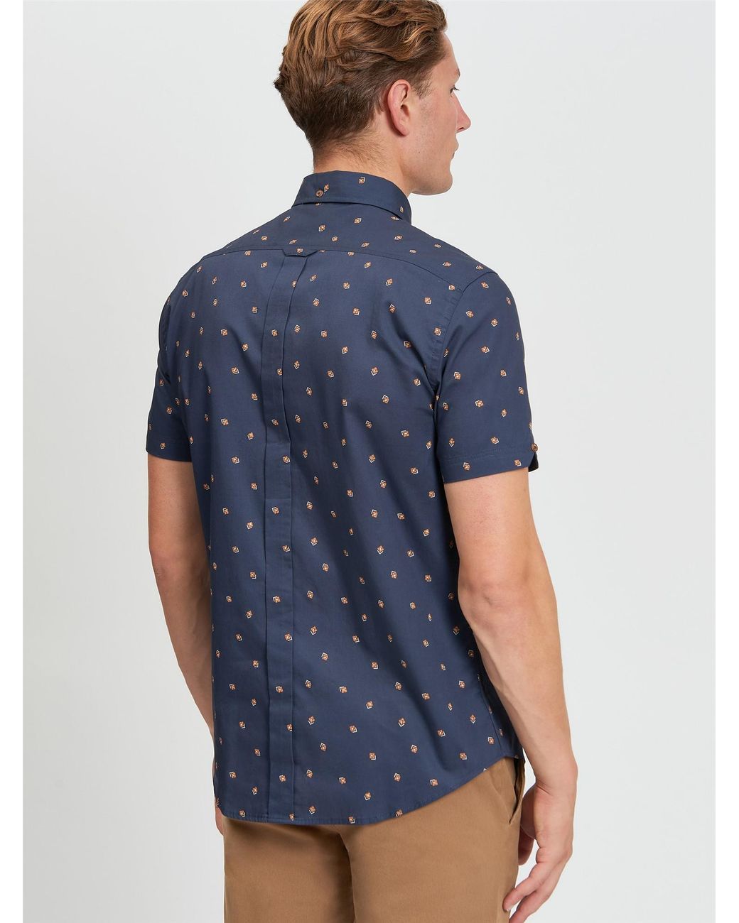 Ben Sherman Blue Short Sleeve Scattered Geo Print Shirt In Dark Navy for men