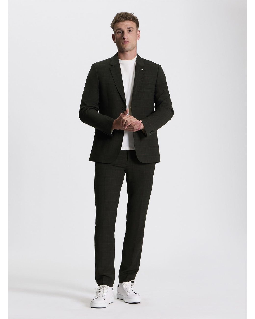 Ben Sherman Black Prince Of Wales Check Jacket In Chocolate for men