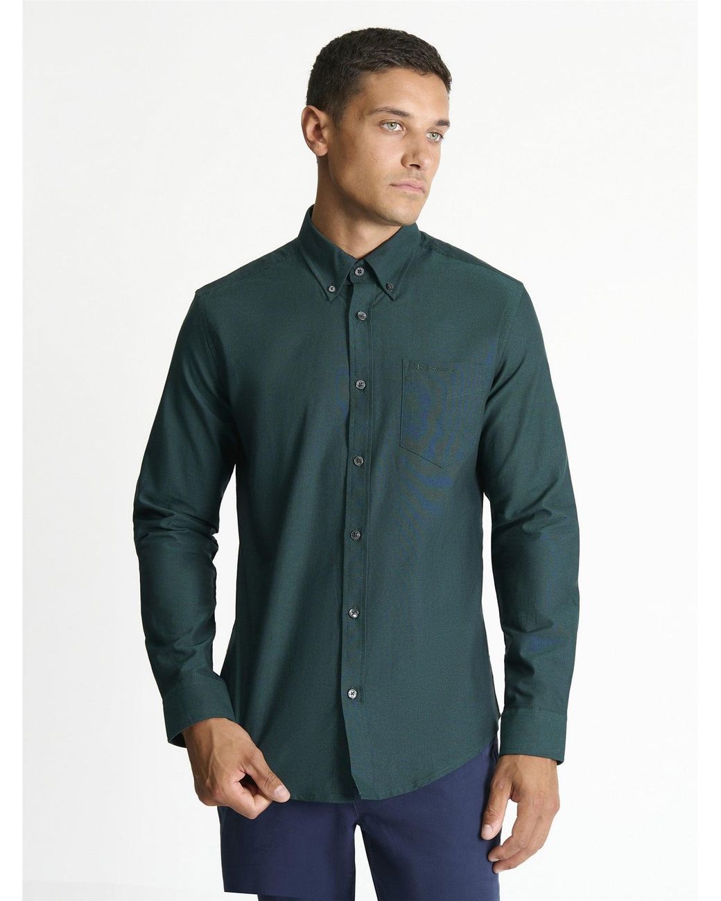 Ben Sherman Long Sleeve Oxford Shirt In Dark Green for men