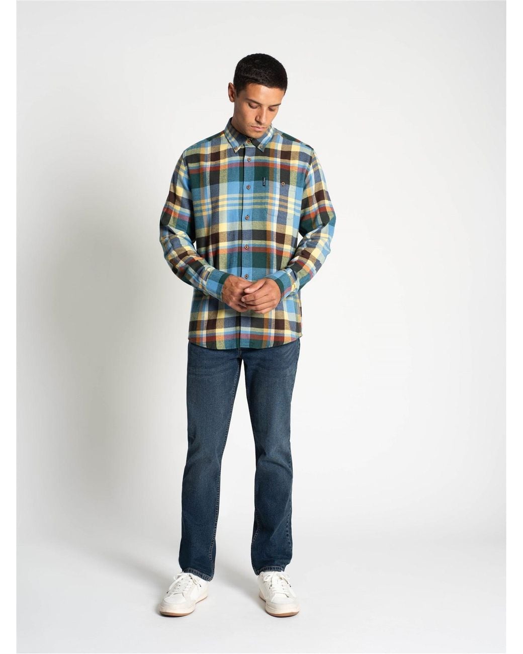 Ben Sherman Blue Long Sleeve Brushed Check Shirt In for men