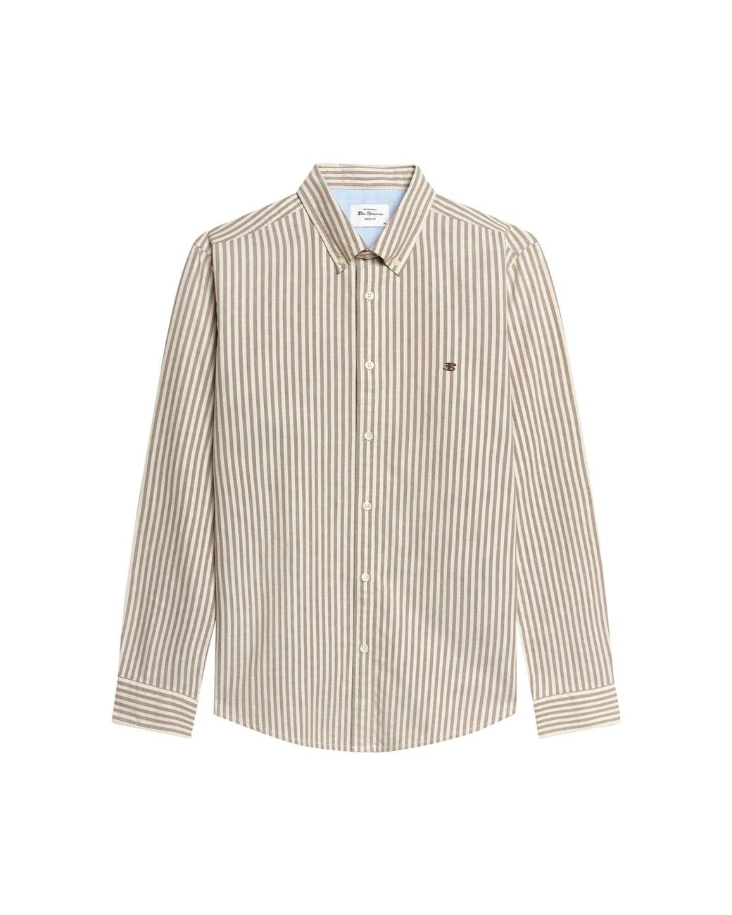 Ben Sherman Natural Long Sleeve Oxford Stripe Shirt In Brown for men