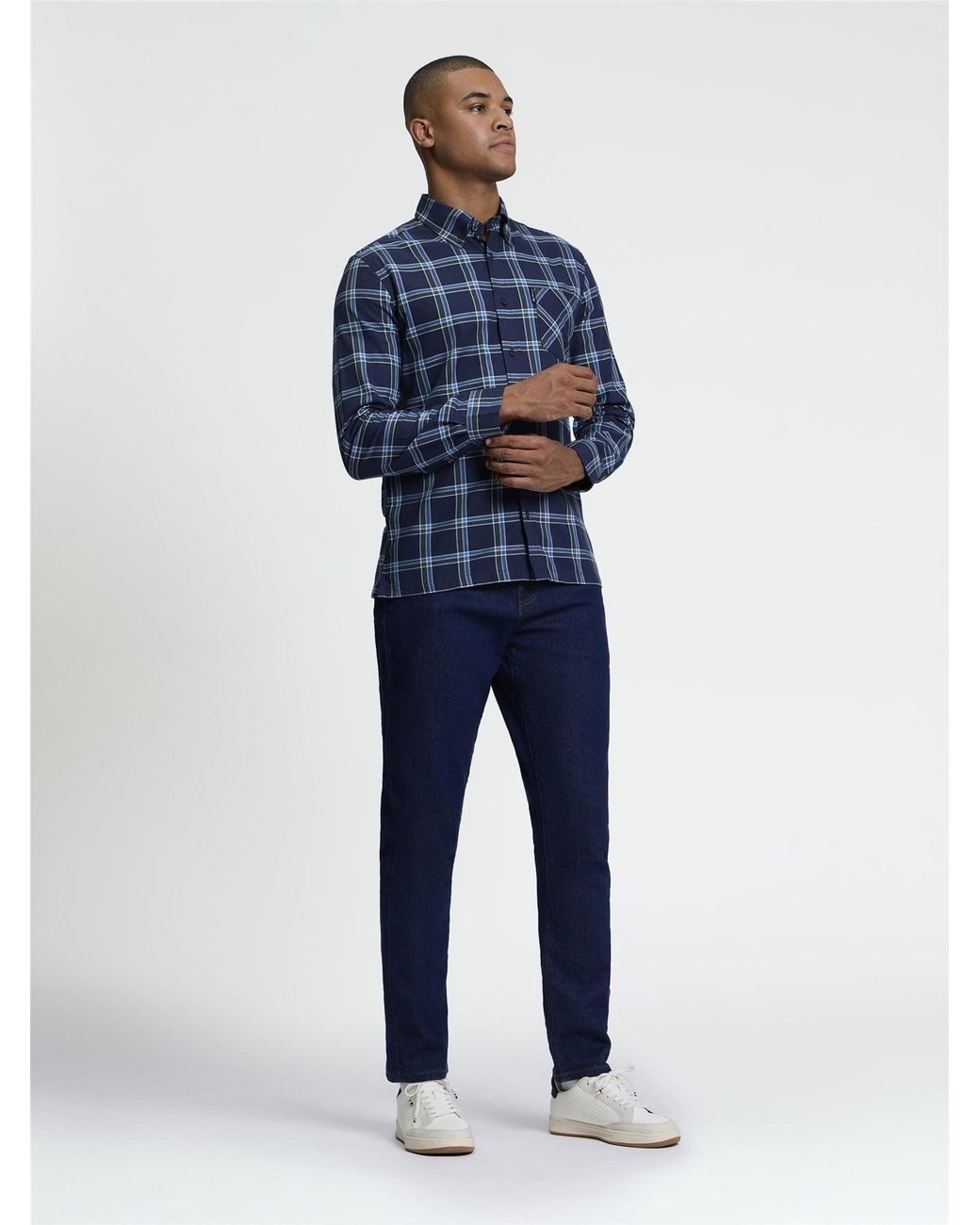 Ben Sherman Blue Long Sleeve Grid Check Shirt In Dark Navy for men