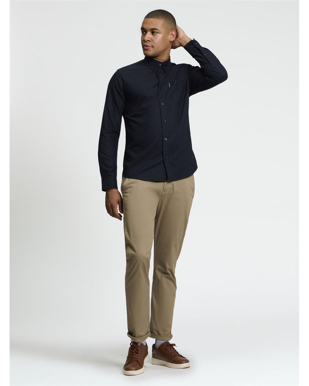 Ben Sherman Black Organic Oxford Long Sleeve Shirt In for men