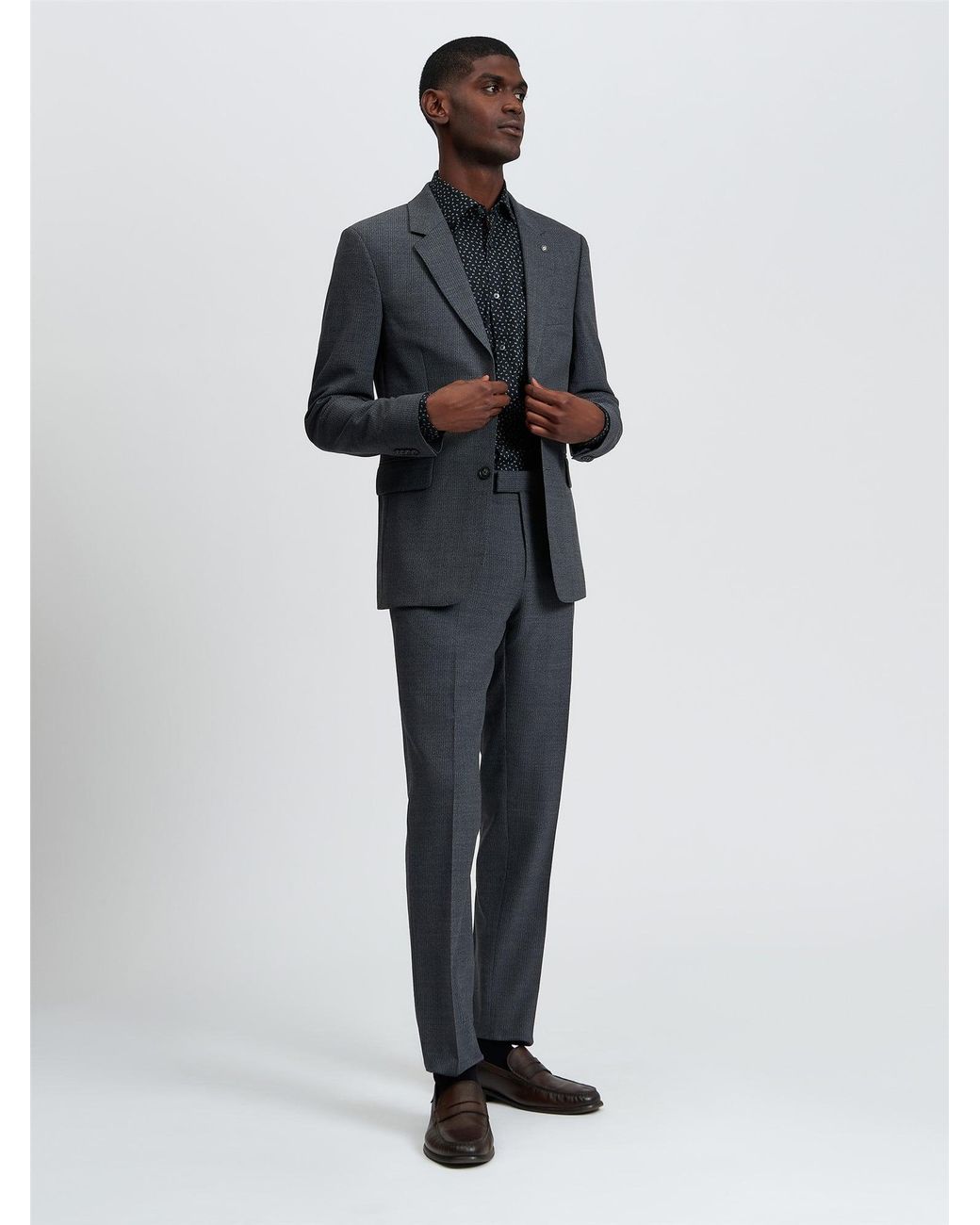 Ben Sherman Blue Crepe Stripe Trouser In Charcoal for men