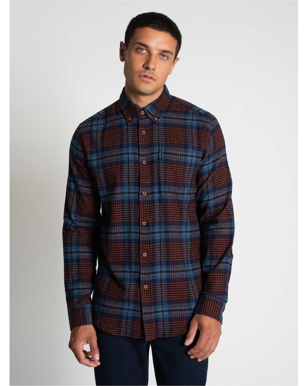 Ben Sherman Blue Long Sleeve Ombre Check Shirt In Marine for men