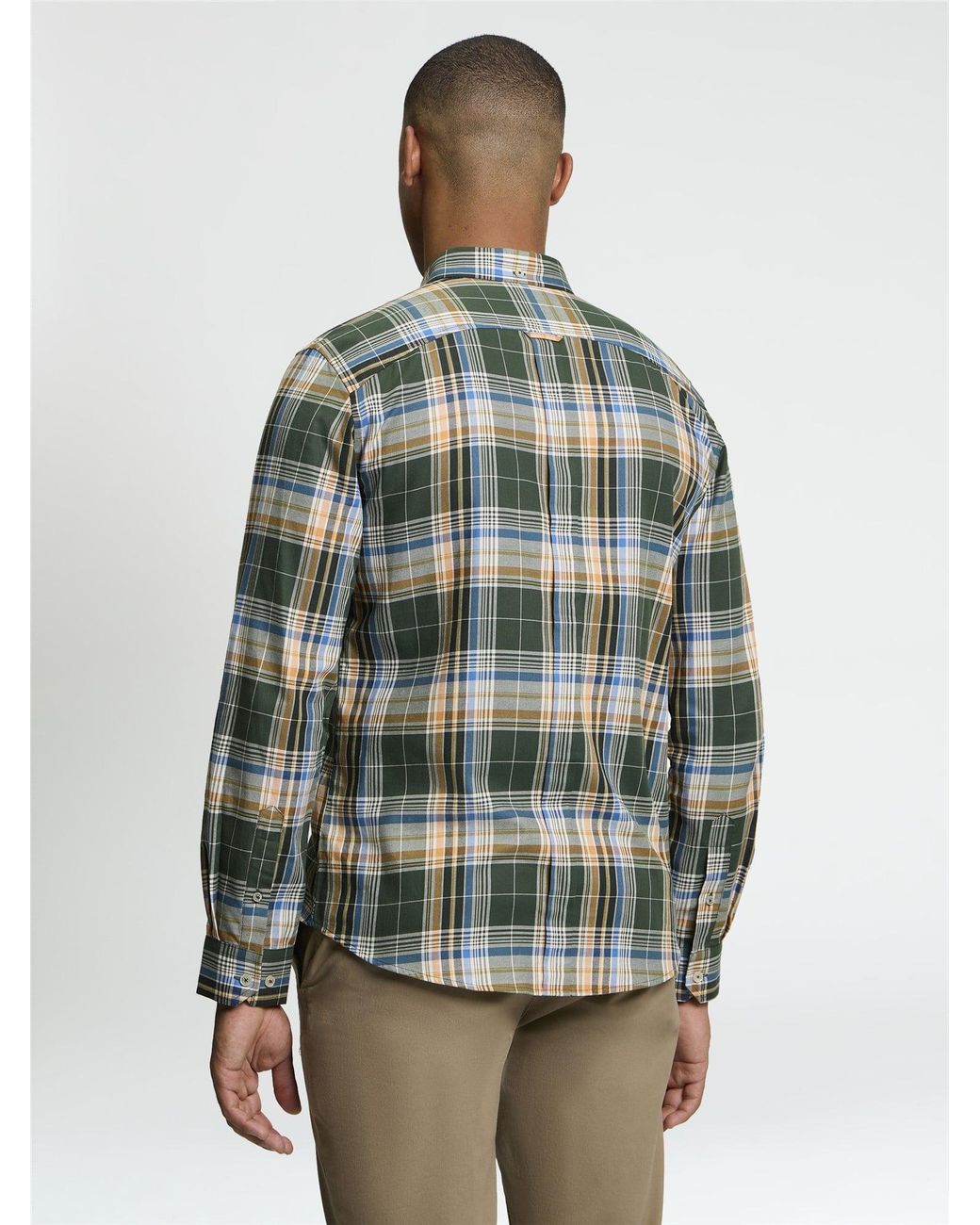 Ben Sherman Long Sleeve Twill Check Shirt In Bottle Green for men