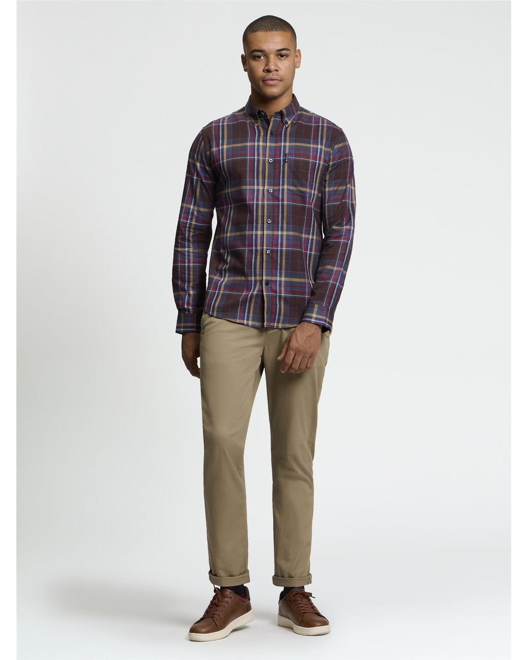 Ben Sherman Blue Long Sleeve Twill Check Shirt In for men