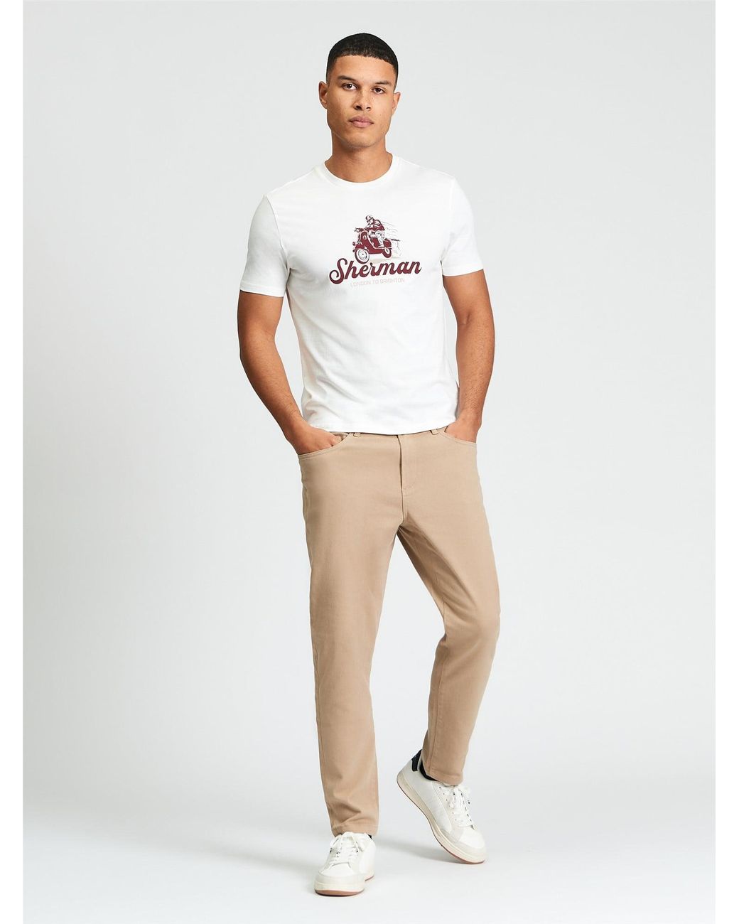 Ben Sherman White Short Sleeve Race Day Tshirt In Ivory for men