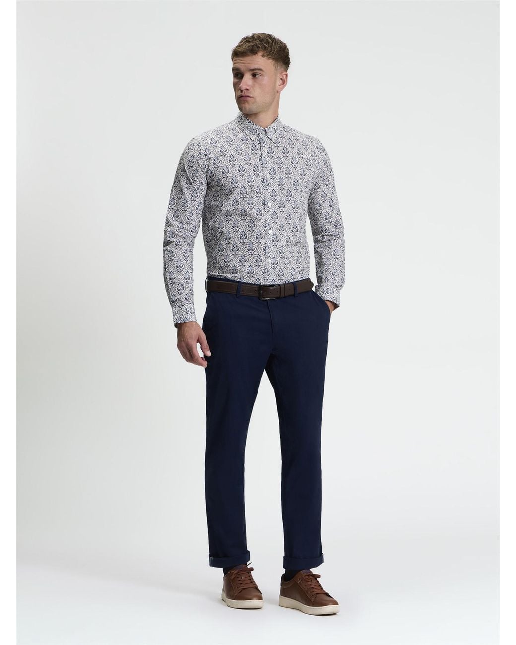 Ben Sherman Gray Long Sleeve Intricate Floral Print Shirt In for men