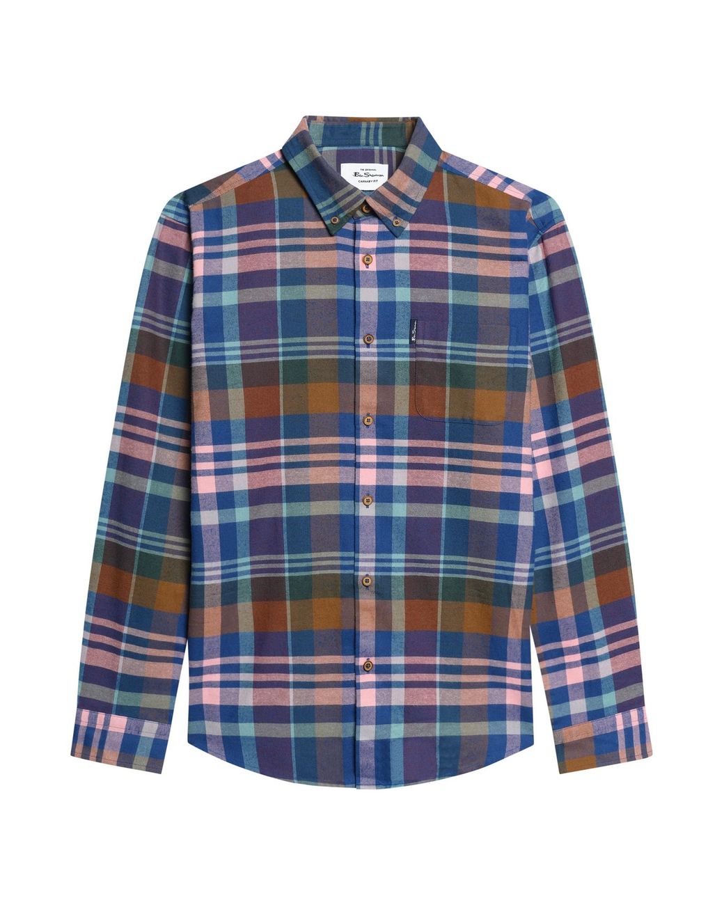 Ben Sherman Blue Long Sleeve Brushed Check Shirt In Multi Coloured for men