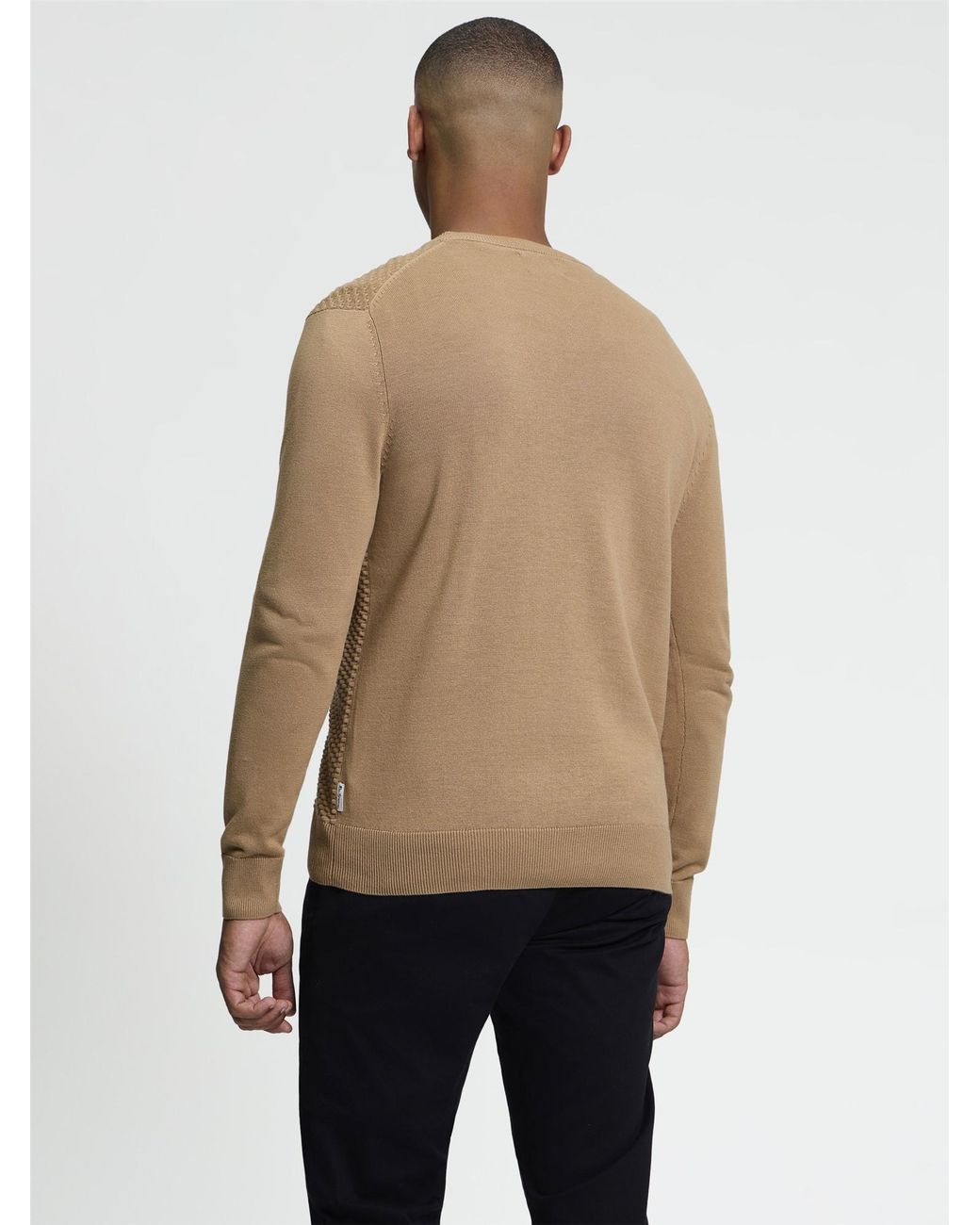 Ben Sherman Natural Long Sleeve Texture Front Crew Neck Jumper In for men