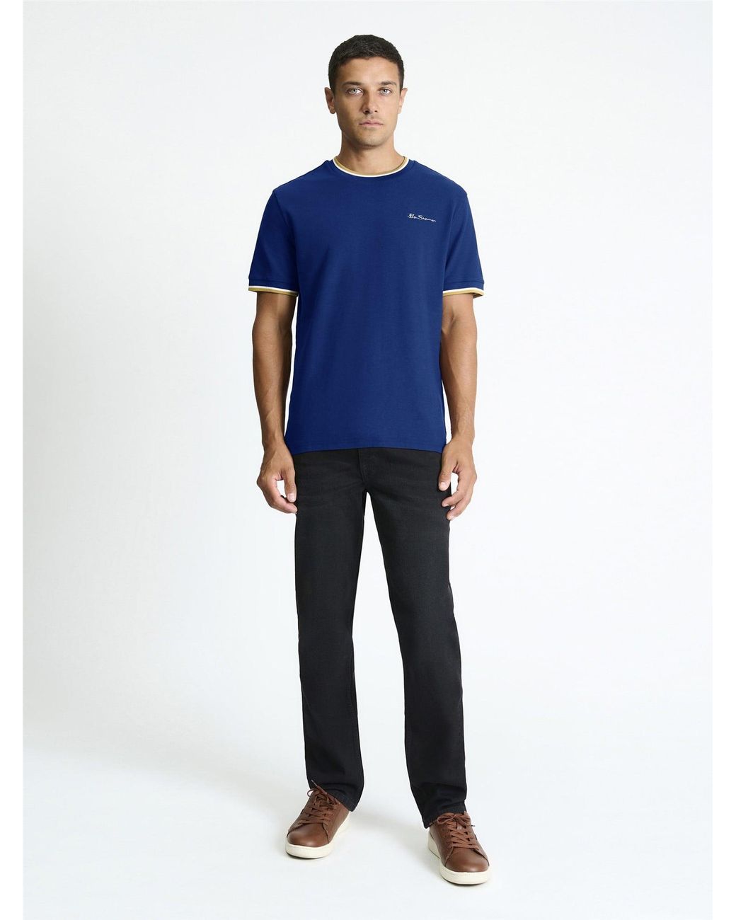 Ben Sherman Blue Pique Ringer Tee In Marine for men