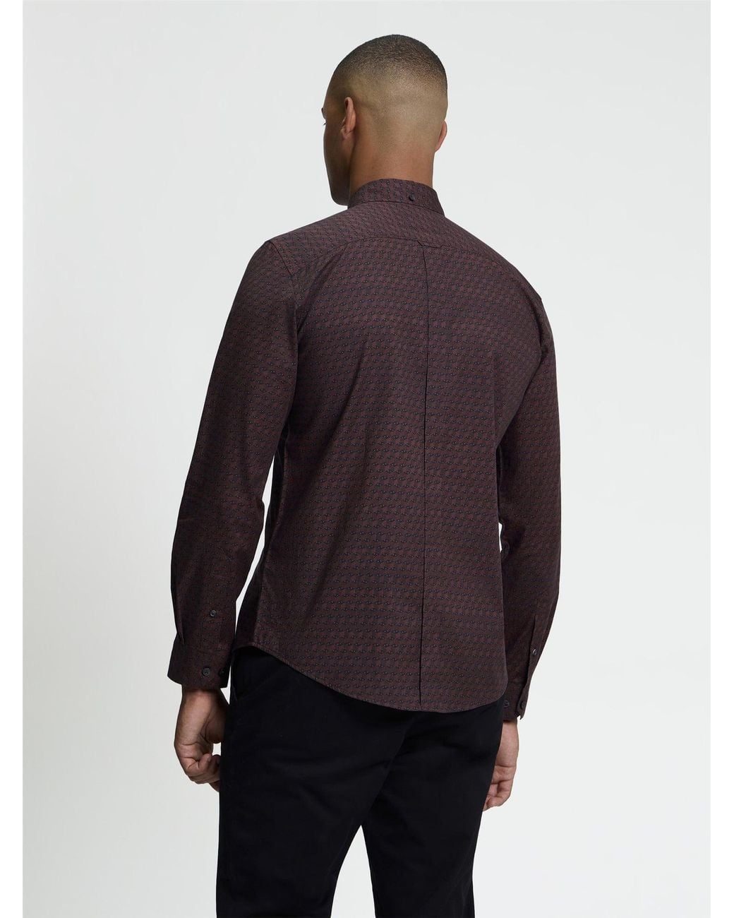 Ben Sherman Multicolor Long Sleeve Optic Geo Print Shirt In Maroon for men