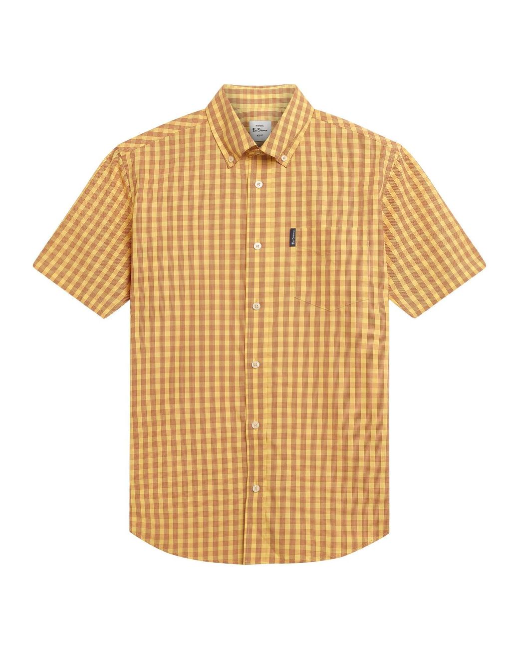 Ben Sherman Natural Short Sleeve Linear Gingham Shirt In Zest for men