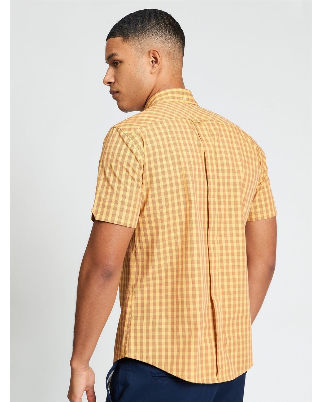 Ben Sherman Natural Short Sleeve Linear Gingham Shirt In Zest for men