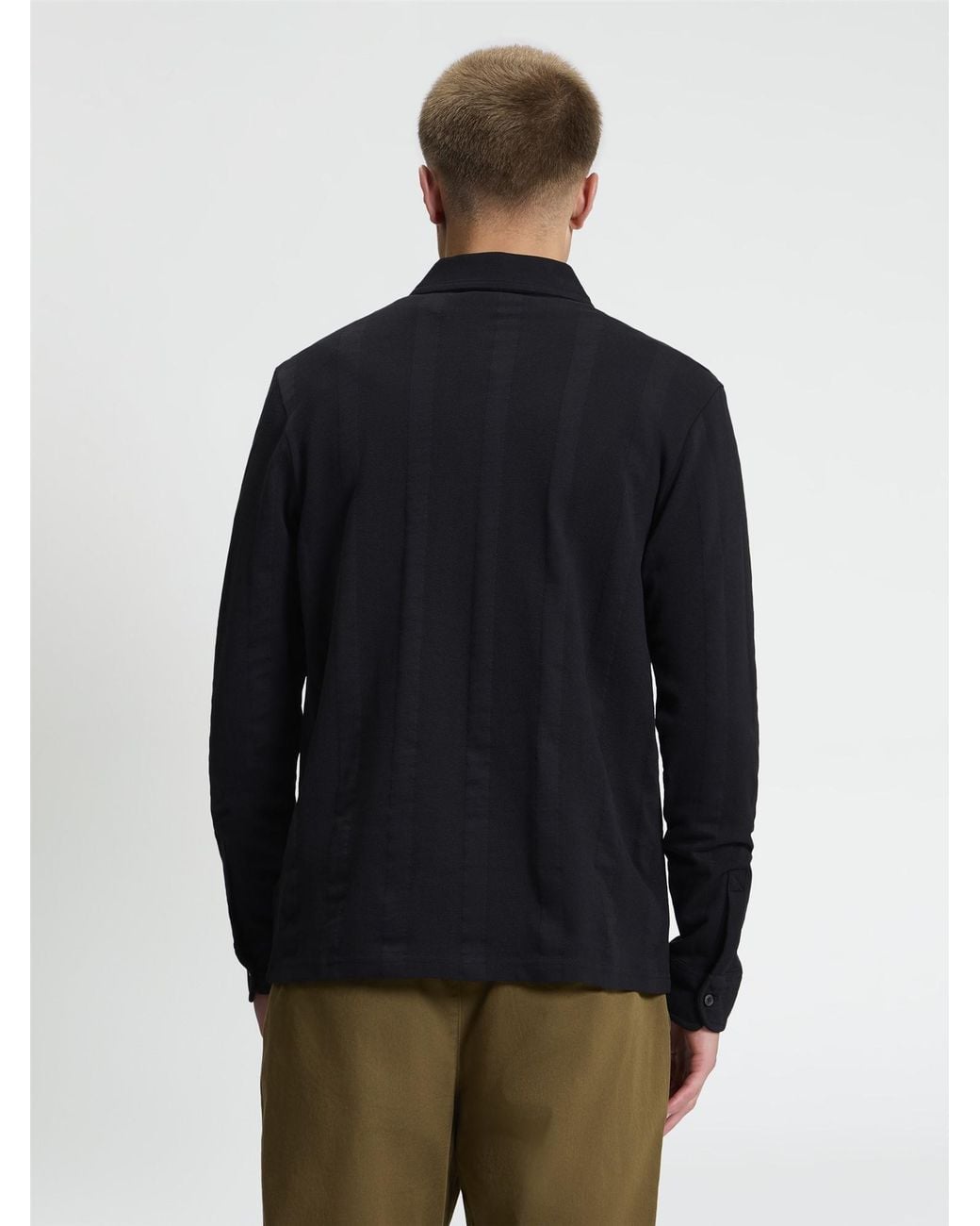 Ben Sherman Blue Long Sleeve Candy Stripe Button Through Polo In Black for men