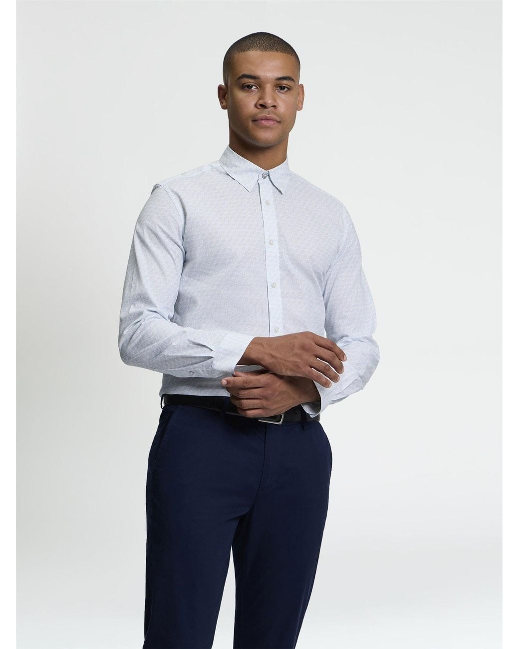 Ben Sherman White Long Sleeve Optic Geo Print Shirt In for men