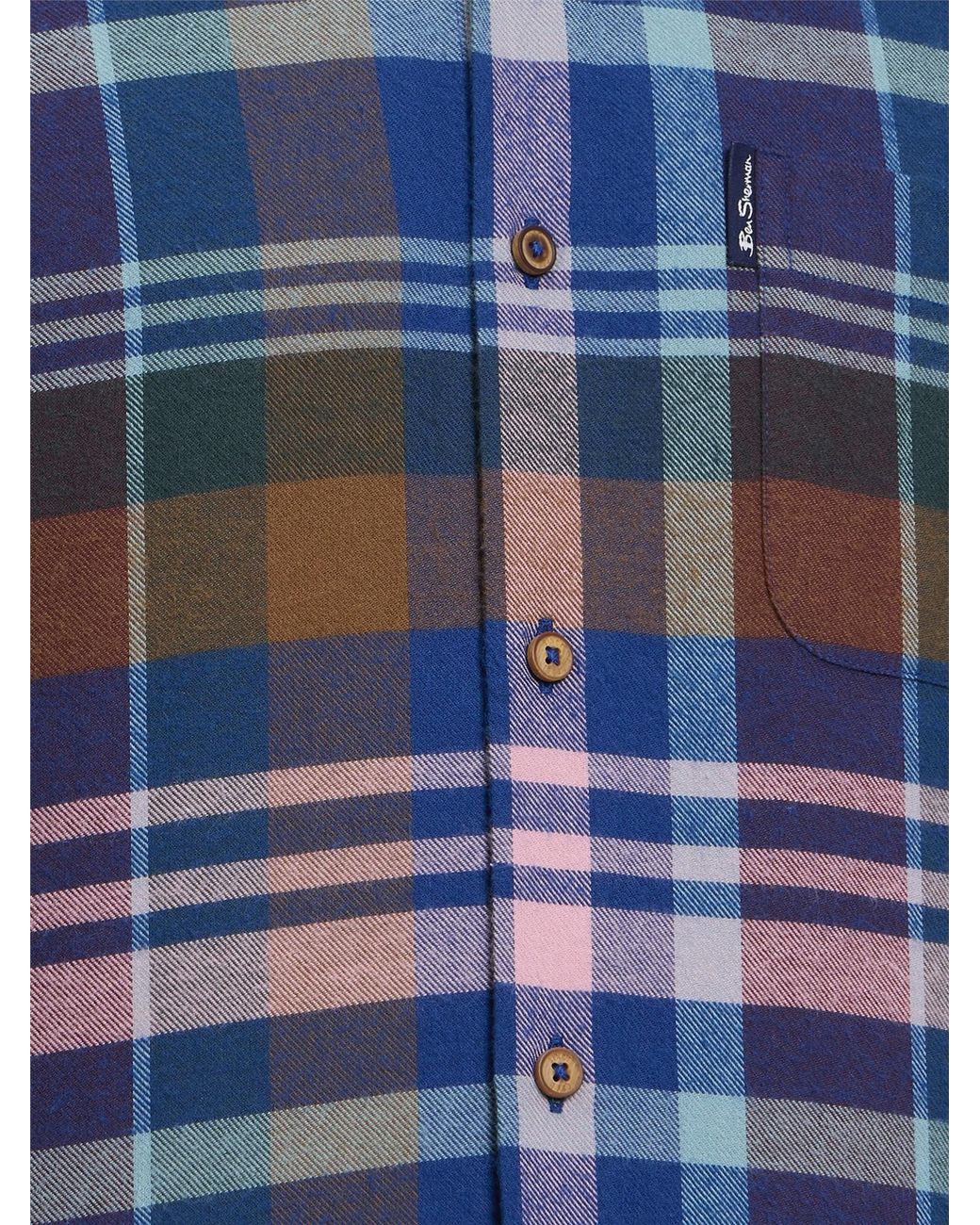 Ben Sherman Blue Long Sleeve Brushed Check Shirt In Multi Coloured for men
