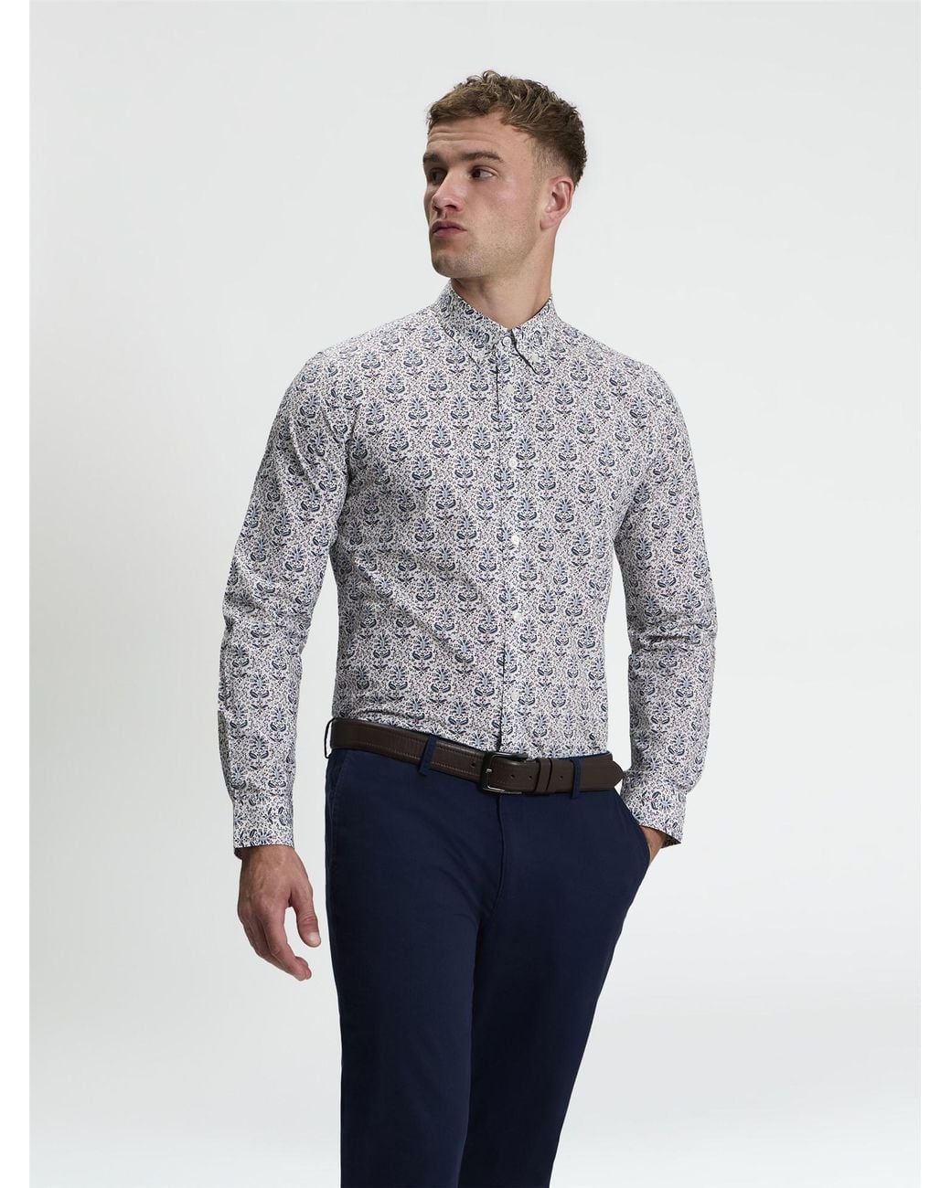 Ben Sherman Gray Long Sleeve Intricate Floral Print Shirt In for men