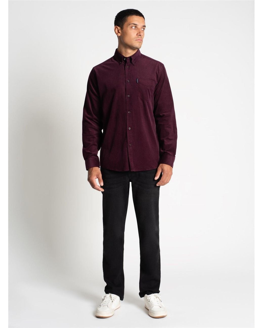 Ben Sherman Red Long Sleeve Fine Cordurory Shirt In for men