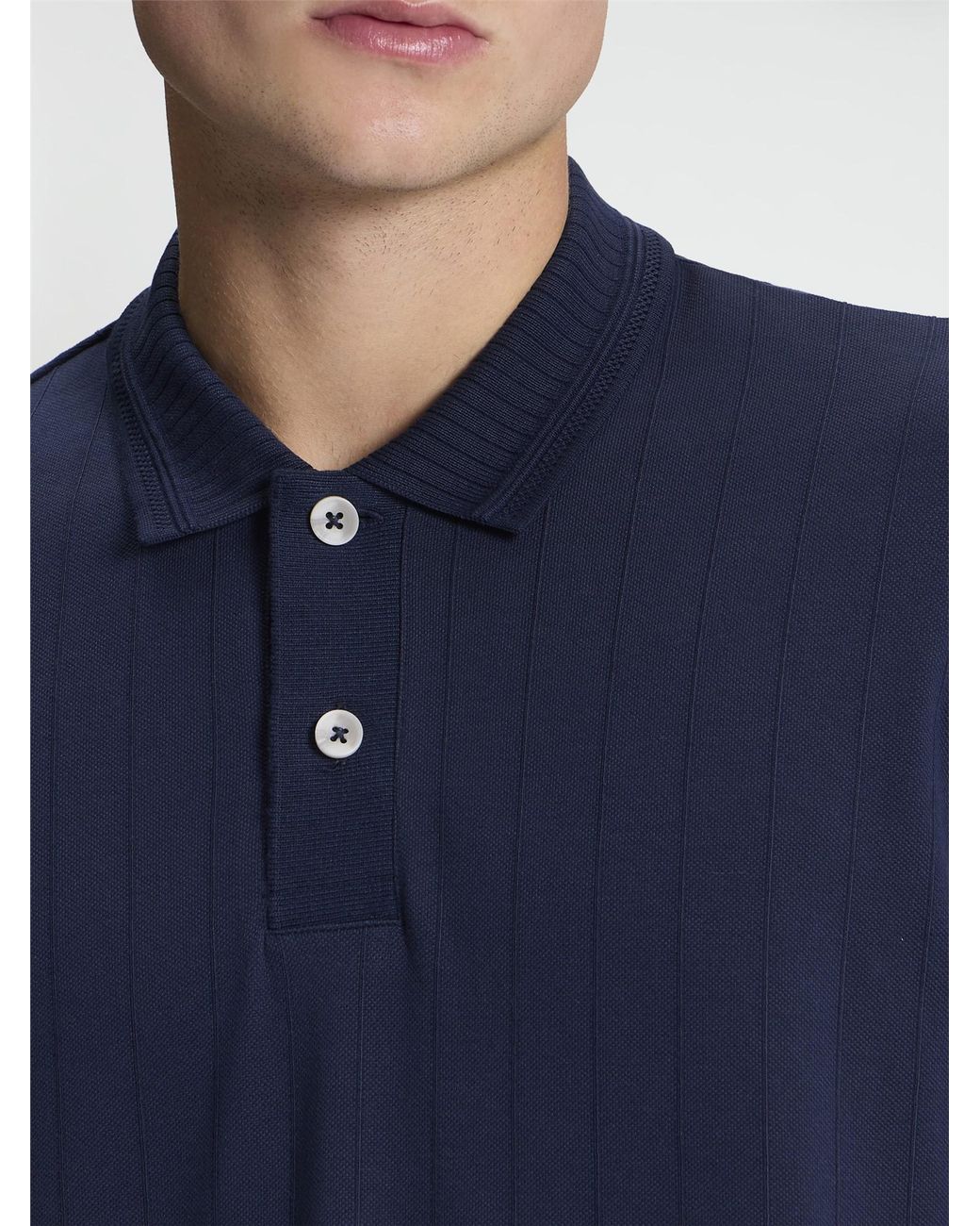 Ben Sherman Blue Short Sleeve Rib Hem Stripe Polo In Dark Navy for men