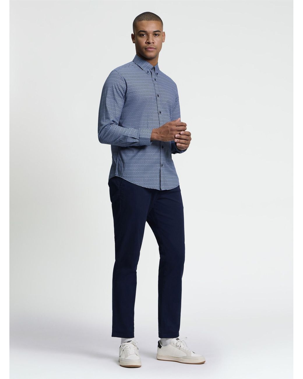 Ben Sherman Blue Long Sleeve Mono Print Shirt In Marine for men