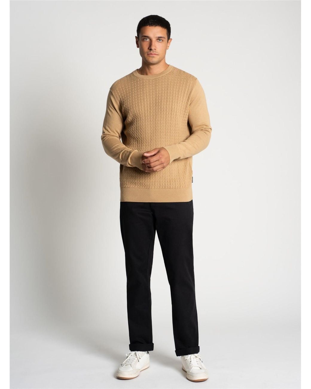 Ben Sherman Natural Textured Front Crew Sweater In Sand for men