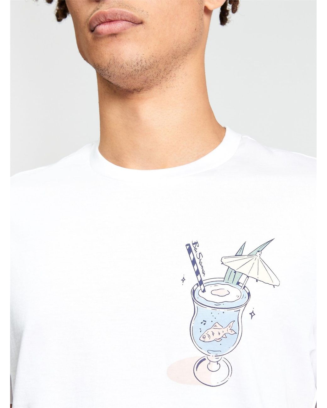 Ben Sherman Blue Gold Fish Bowl Tee In White for men