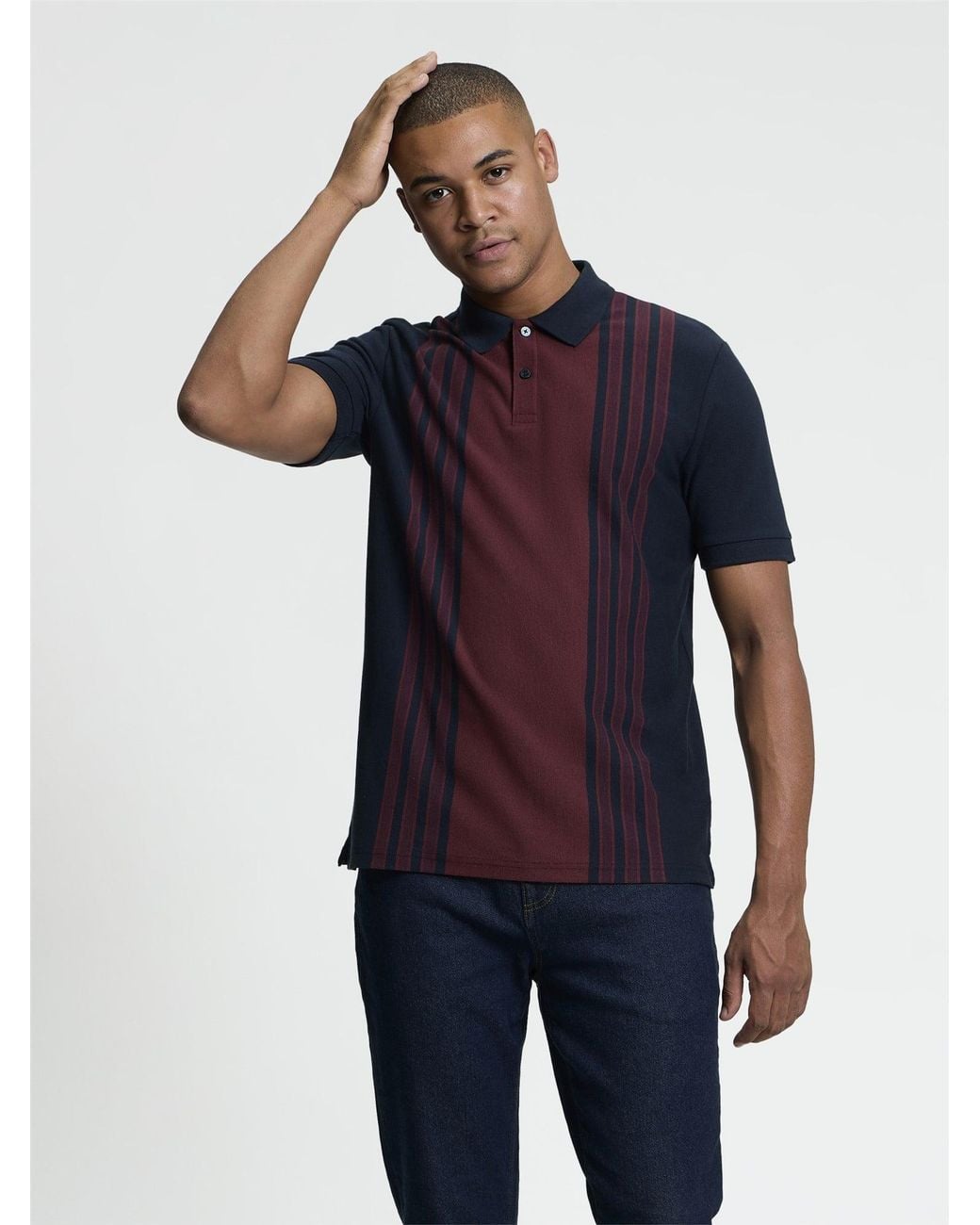 Ben Sherman Blue Short Sleeve Birdseye Stripe Polo In Dark Navy for men